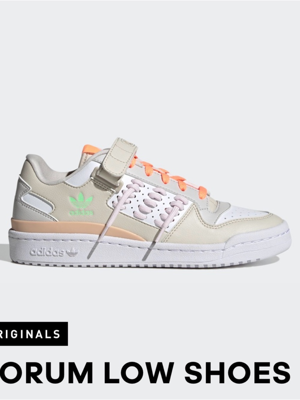 adidas Kids Neutral Sneakers with Neon Orange Laces and Green Logo